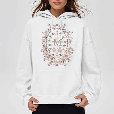 Christianartworkshop Modern Style Floral Cross Virgin Mary Fleece Lined Polyester Hoodie