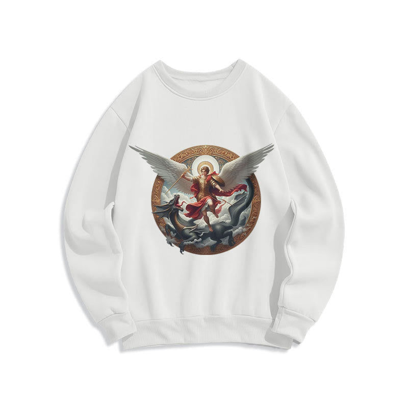 Christianartworkshop Classic Colored Style Triumph of Archangel Michael Fleece Lined Polyester Sweatshirt