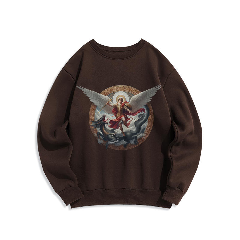 Christianartworkshop Classic Colored Style Triumph of Archangel Michael Fleece Lined Polyester Sweatshirt