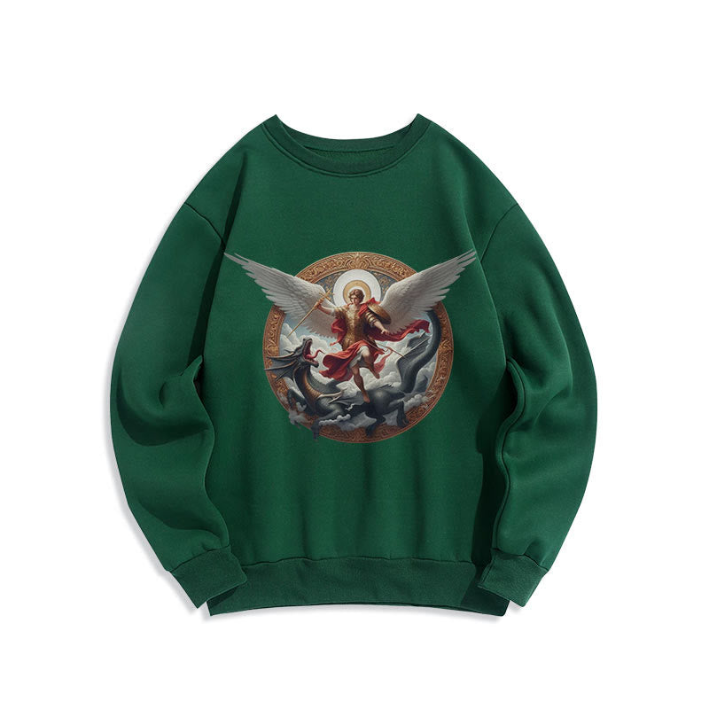 Christianartworkshop Classic Colored Style Triumph of Archangel Michael Fleece Lined Polyester Sweatshirt