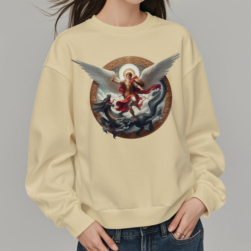 Christianartworkshop Classic Colored Style Triumph of Archangel Michael Fleece Lined Polyester Sweatshirt