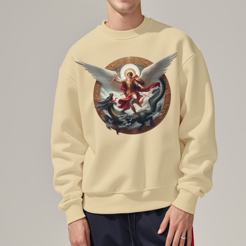 Christianartworkshop Classic Colored Style Triumph of Archangel Michael Fleece Lined Polyester Sweatshirt