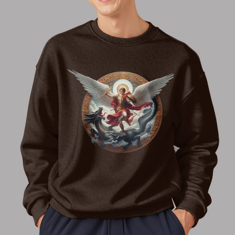 Christianartworkshop Classic Colored Style Triumph of Archangel Michael Fleece Lined Polyester Sweatshirt