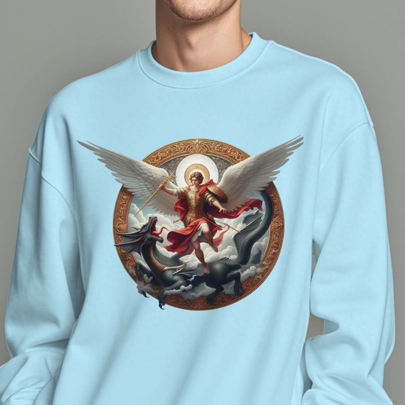 Christianartworkshop Classic Colored Style Triumph of Archangel Michael Fleece Lined Polyester Sweatshirt
