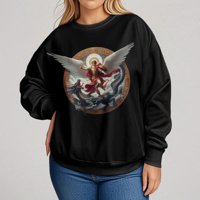 Christianartworkshop Classic Colored Style Triumph of Archangel Michael Fleece Lined Polyester Sweatshirt