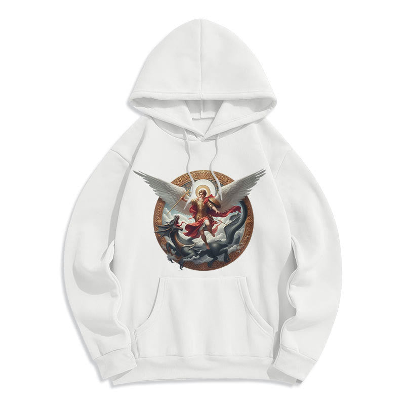Christianartworkshop Classic Colored Style Triumph of Archangel Michael Fleece Lined Polyester Hoodie