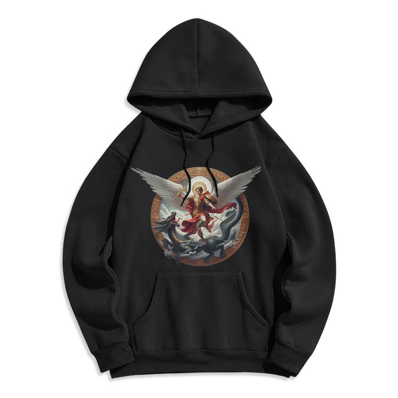 Christianartworkshop Classic Colored Style Triumph of Archangel Michael Fleece Lined Polyester Hoodie