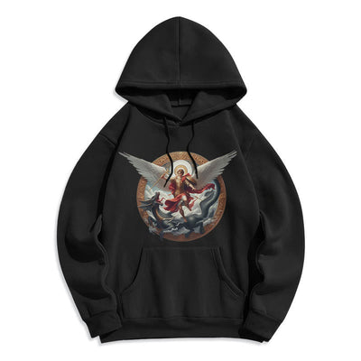 Christianartworkshop Classic Colored Style Triumph of Archangel Michael Fleece Lined Polyester Hoodie