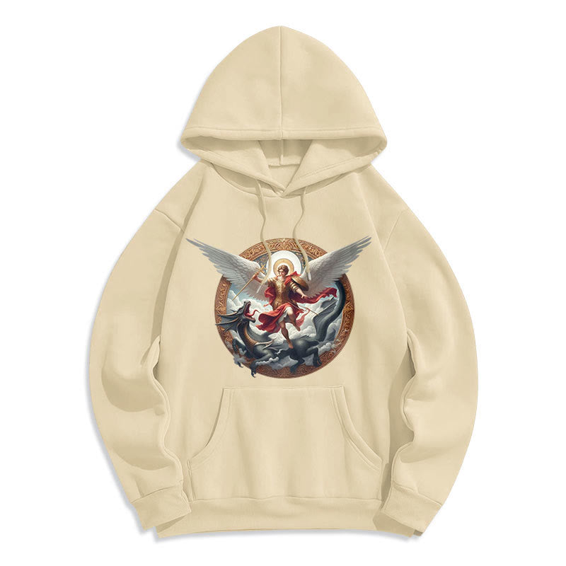 Christianartworkshop Classic Colored Style Triumph of Archangel Michael Fleece Lined Polyester Hoodie