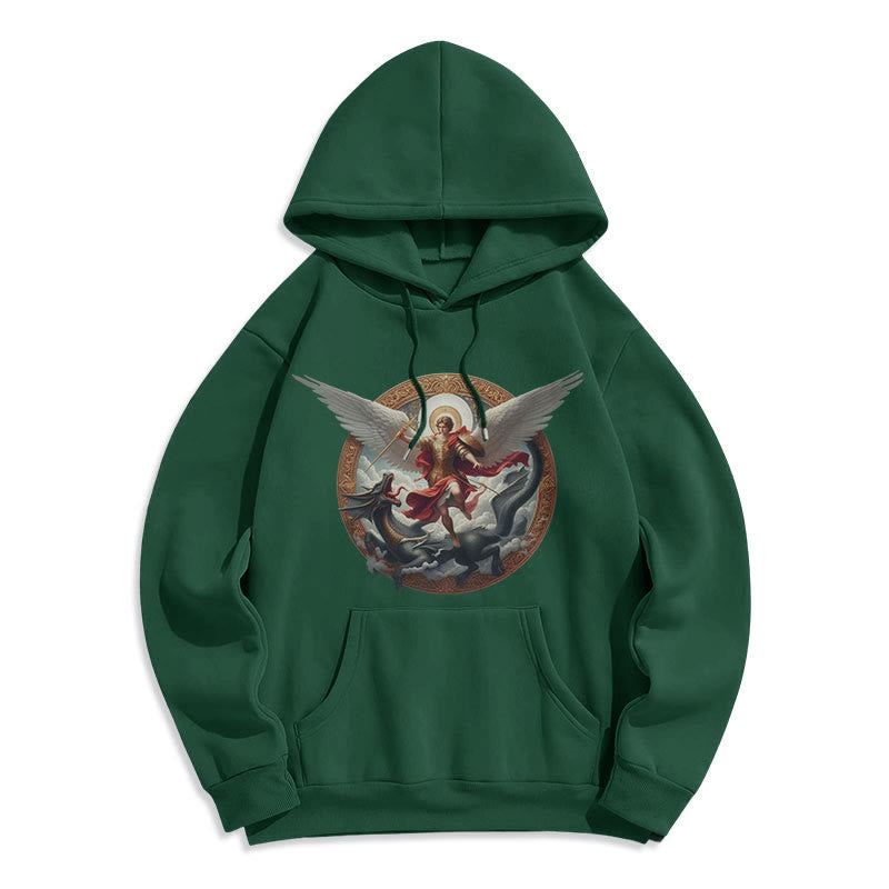 Christianartworkshop Classic Colored Style Triumph of Archangel Michael Fleece Lined Polyester Hoodie