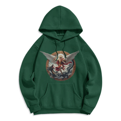 Christianartworkshop Classic Colored Style Triumph of Archangel Michael Fleece Lined Polyester Hoodie