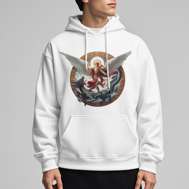 Christianartworkshop Classic Colored Style Triumph of Archangel Michael Fleece Lined Polyester Hoodie