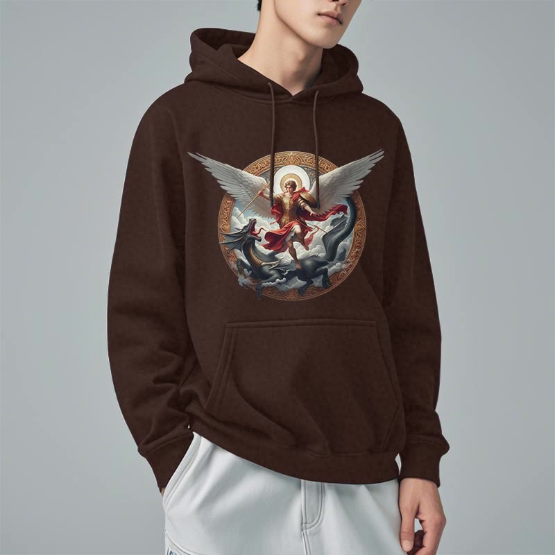 Christianartworkshop Classic Colored Style Triumph of Archangel Michael Fleece Lined Polyester Hoodie