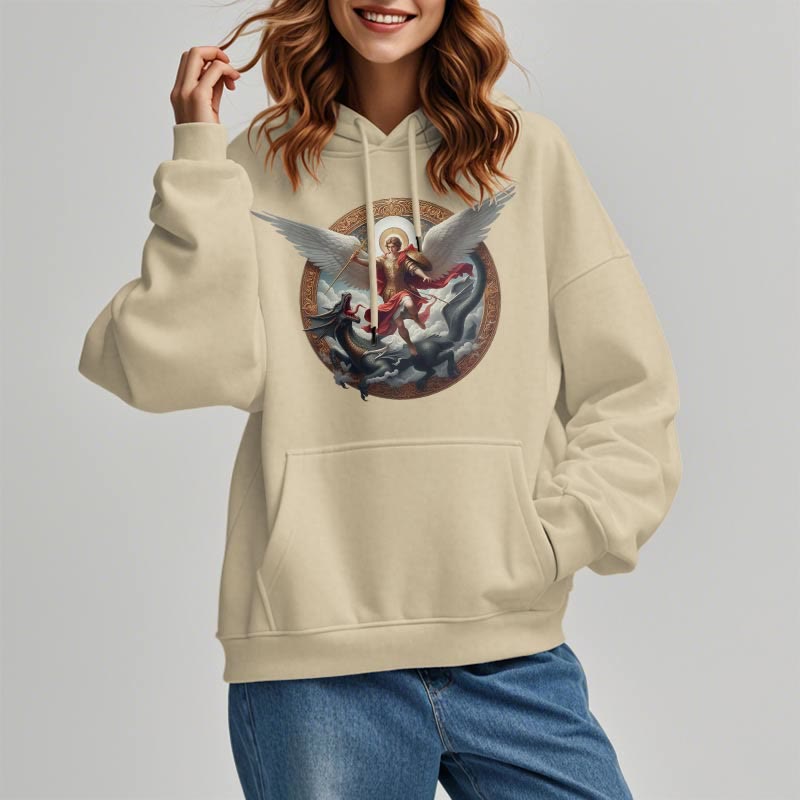 Christianartworkshop Classic Colored Style Triumph of Archangel Michael Fleece Lined Polyester Hoodie