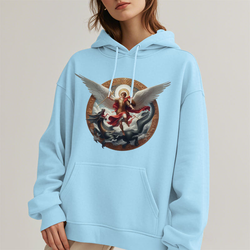 Christianartworkshop Classic Colored Style Triumph of Archangel Michael Fleece Lined Polyester Hoodie