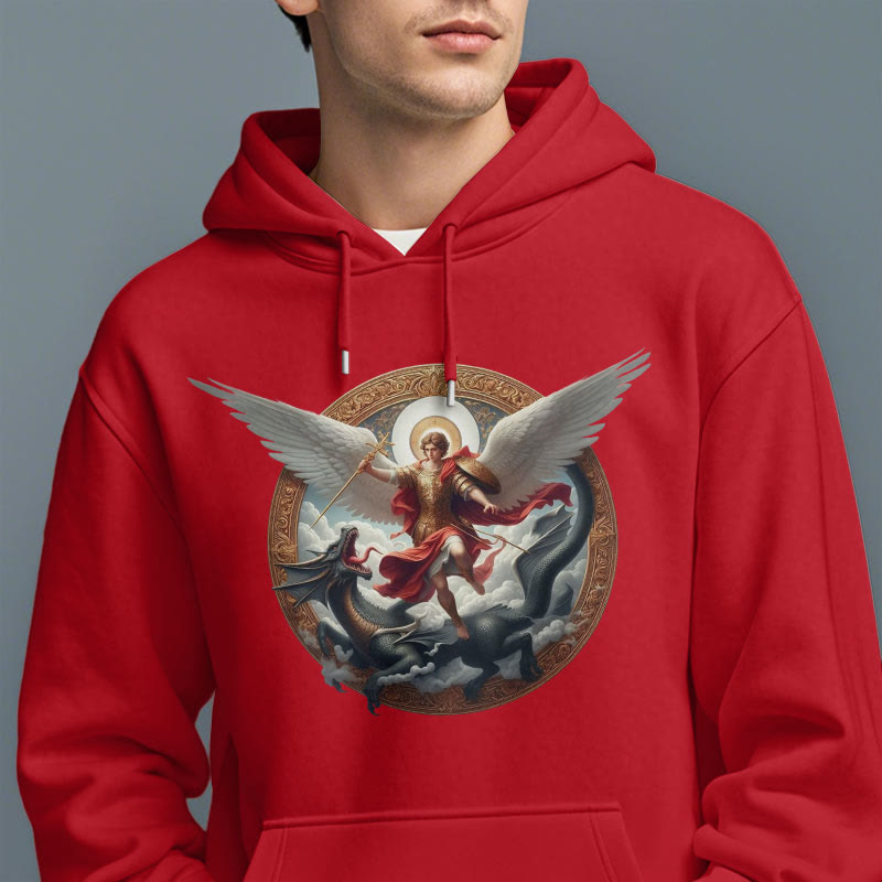 Christianartworkshop Classic Colored Style Triumph of Archangel Michael Fleece Lined Polyester Hoodie