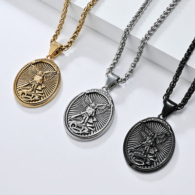 Christianartworkshop Classic Style Saint Michael Archangel Ephesians 6:10 Pendant Necklace