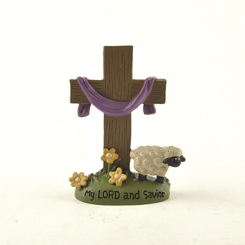 Christianartworkshop Classic Style My Lord and Savior Cross Sheep Figurine Desktop Decorations Ornament