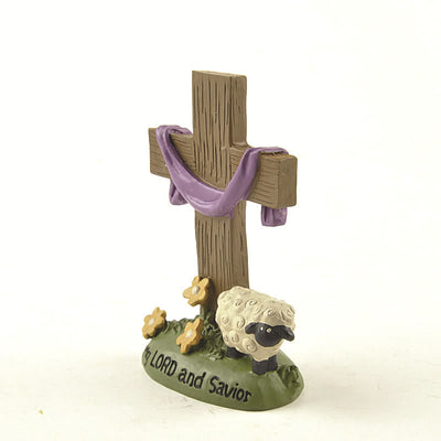 Christianartworkshop Classic Style My Lord and Savior Cross Sheep Figurine Desktop Decorations Ornament