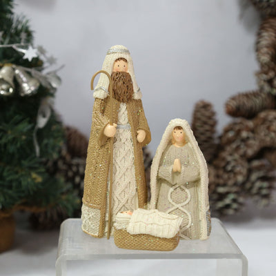 Christianartworkshop Classic Style Resin Knit-Effect Holy Family Figurine Desktop Decorations Ornament