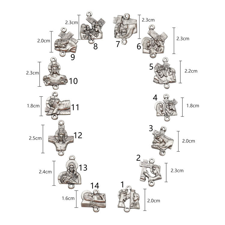 Christianartworkshop Via Crucis 14 Stations of the Cross Oval Mother of Pearl/Olive Wood Alloy Chain Rosary