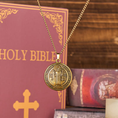 Christianartworkshop Classic Style Crafted St. Benedict Symbol Pendant Necklace(3 color)