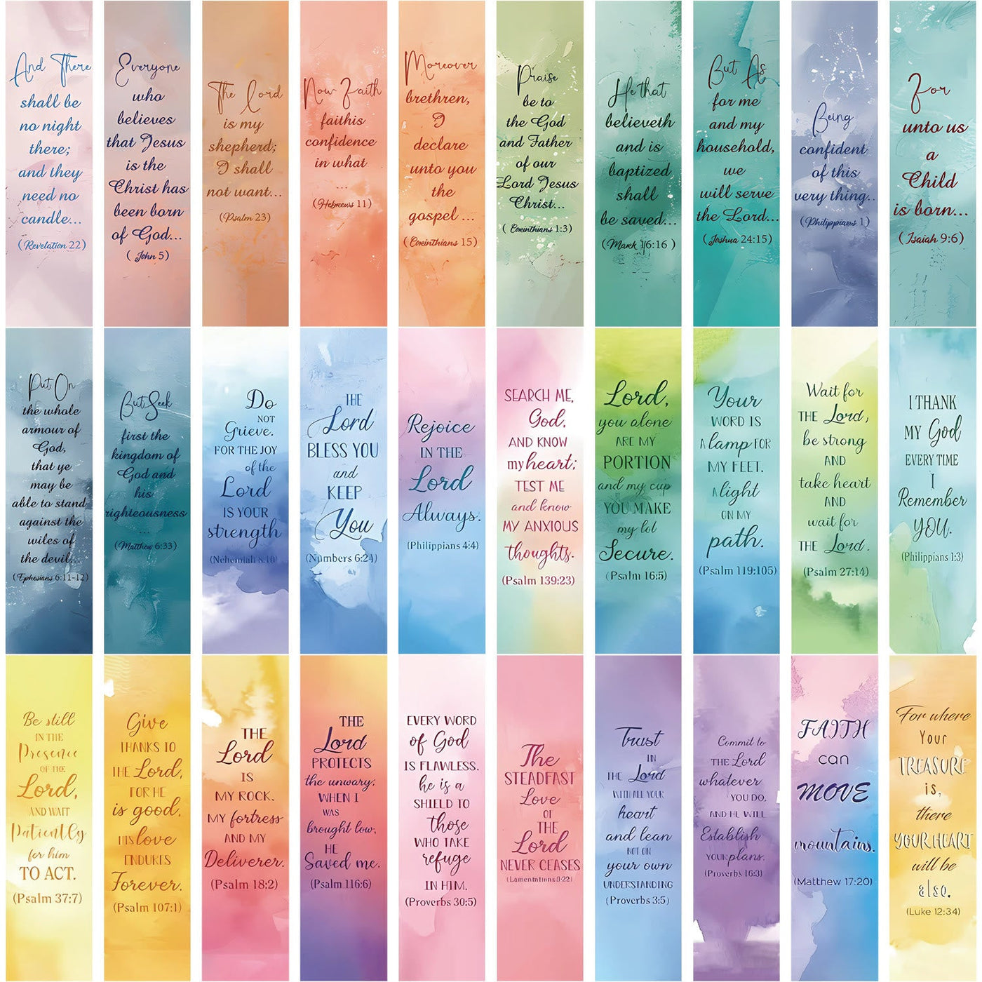 Christianartworkshop 30pcs/set Watercolor Bible Verse Inspiring Quotes Bookmark