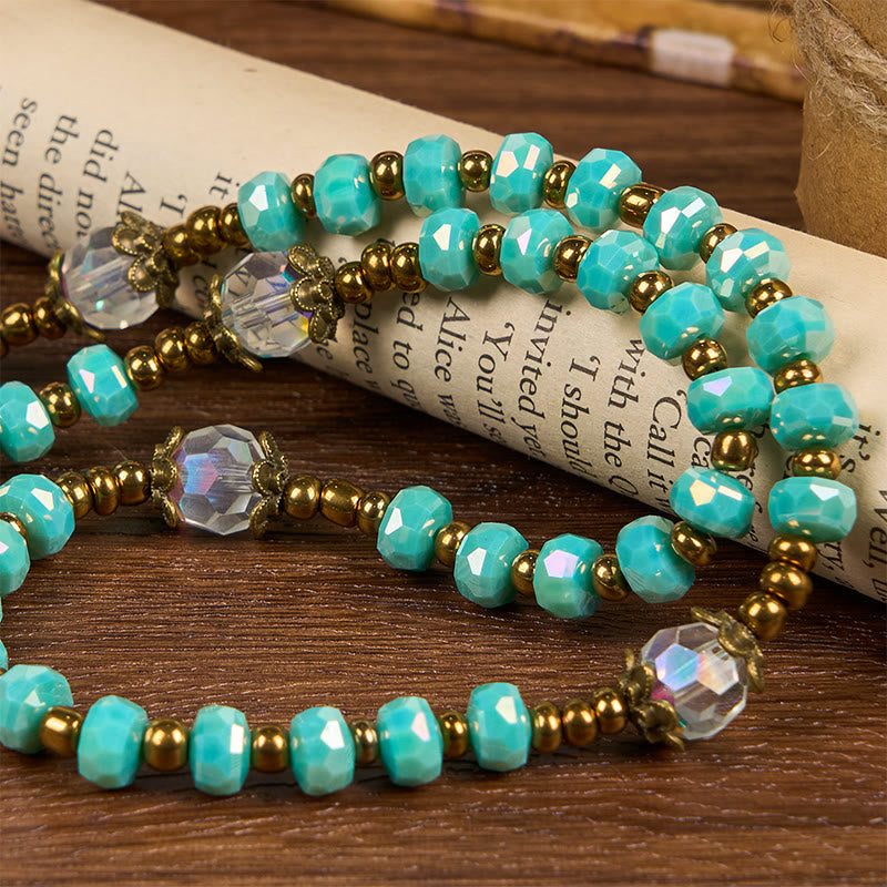 FREE Today: Lorraine Cross & Crucifix of 8 mm Rondelle Aquamarine Stone Nylon Cord Rosary