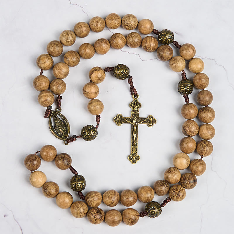Christianartworkshop 10mm Agarwood & Metal Cloud Bead Handmade Rosary - A Sacred Blend of Tradition and Faith