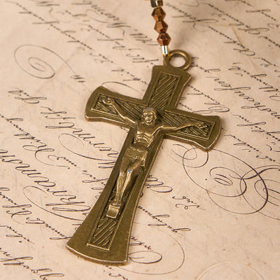 Christianartworkshop St. Benedict Medal & Crucifix of 8 mm Round Brown Tiger's Eye Alloy Chain Rosary