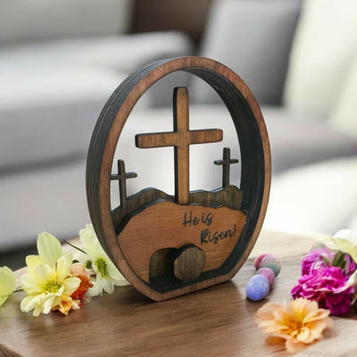 Christianartworkshop He is Risen Wooden Tabletop Easter Ornament - Celebrate the Resurrection