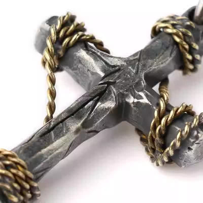 Christianartworkshop Exquisite 925 Sterling Silver and Brass Rope Forged Cross Necklace
