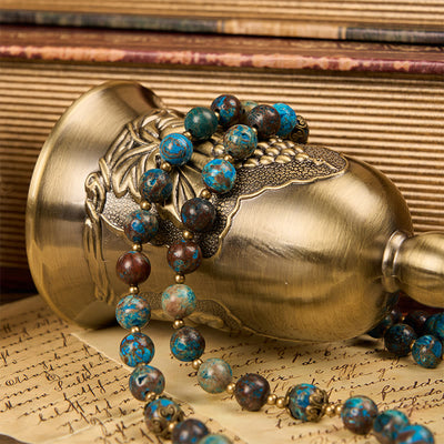 Christianartworkshop Blue Pattern Beads Handmade Rosary: Miraculous Medal & Crucifix of 8mm Authentic Larimar Stone