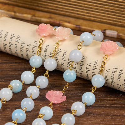 Christianartworkshop Our Lady of Guadalupe & Crucifix of 8mm Handmade Blue Aquamarine Chalcedony Beads Rosary