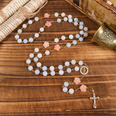 Christianartworkshop Our Lady of Guadalupe & Crucifix of 8mm Handmade Blue Aquamarine Chalcedony Beads Rosary