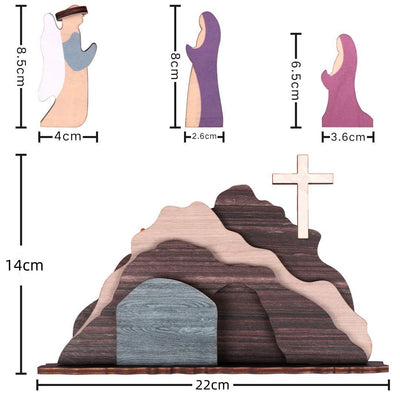 Christianartworkshop "He Is Risen" Handcrafted Wooden Resurrection Scene with Cross Decor