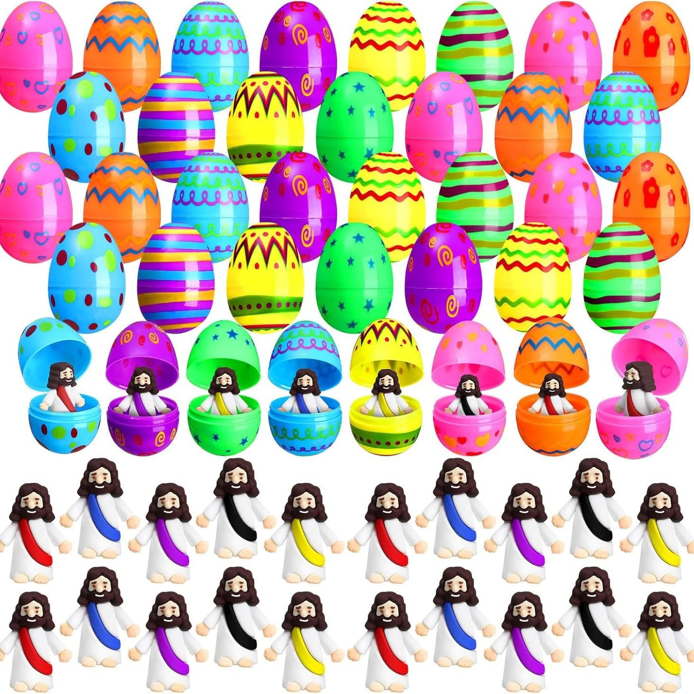 Christianartworkshop 10/20/30pcs Easter Eggs with Miniature Jesus Figurine for Easter Hunt/Basket Fillable