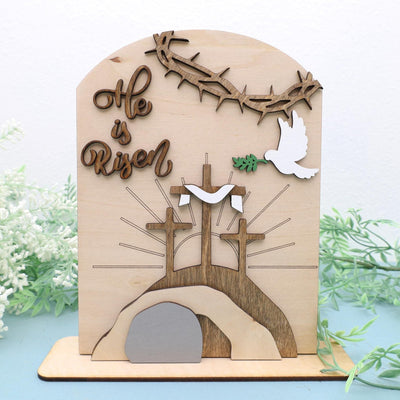Christianartworkshop "Risen Hope" Easter Icon Set: Decorative Wooden Display with Cross and Tomb Designs