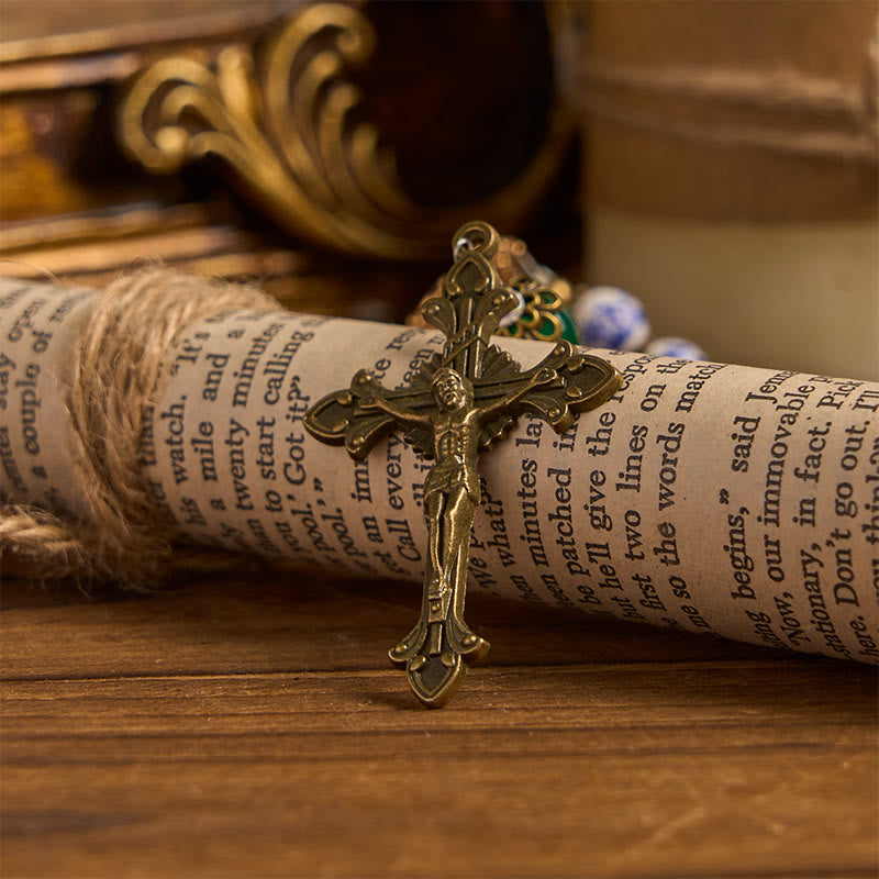 Christianartworkshop Divine Serenity Handmade Floral Rosary: Our Lady of Guadalupe & Crucifix of 8mm Ceramics&Jade