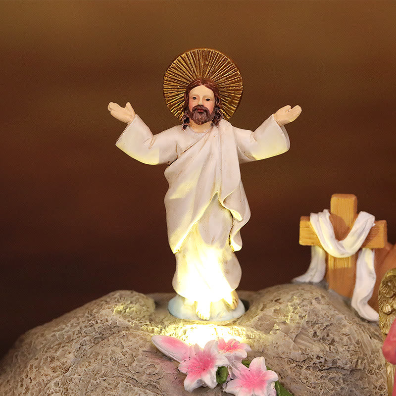 Christianartworkshop Resurrection Scene with Jesus, Angels, and Disciples - Illuminated Easter Nativity Ornament