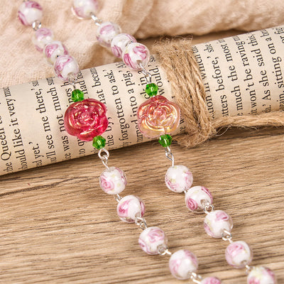 Christianartworkshop St. Therese Medal & Crucifix of 8mm Rose & Ivory Floral Elegance Rosary—Embrace the Grace and Beauty of Faith