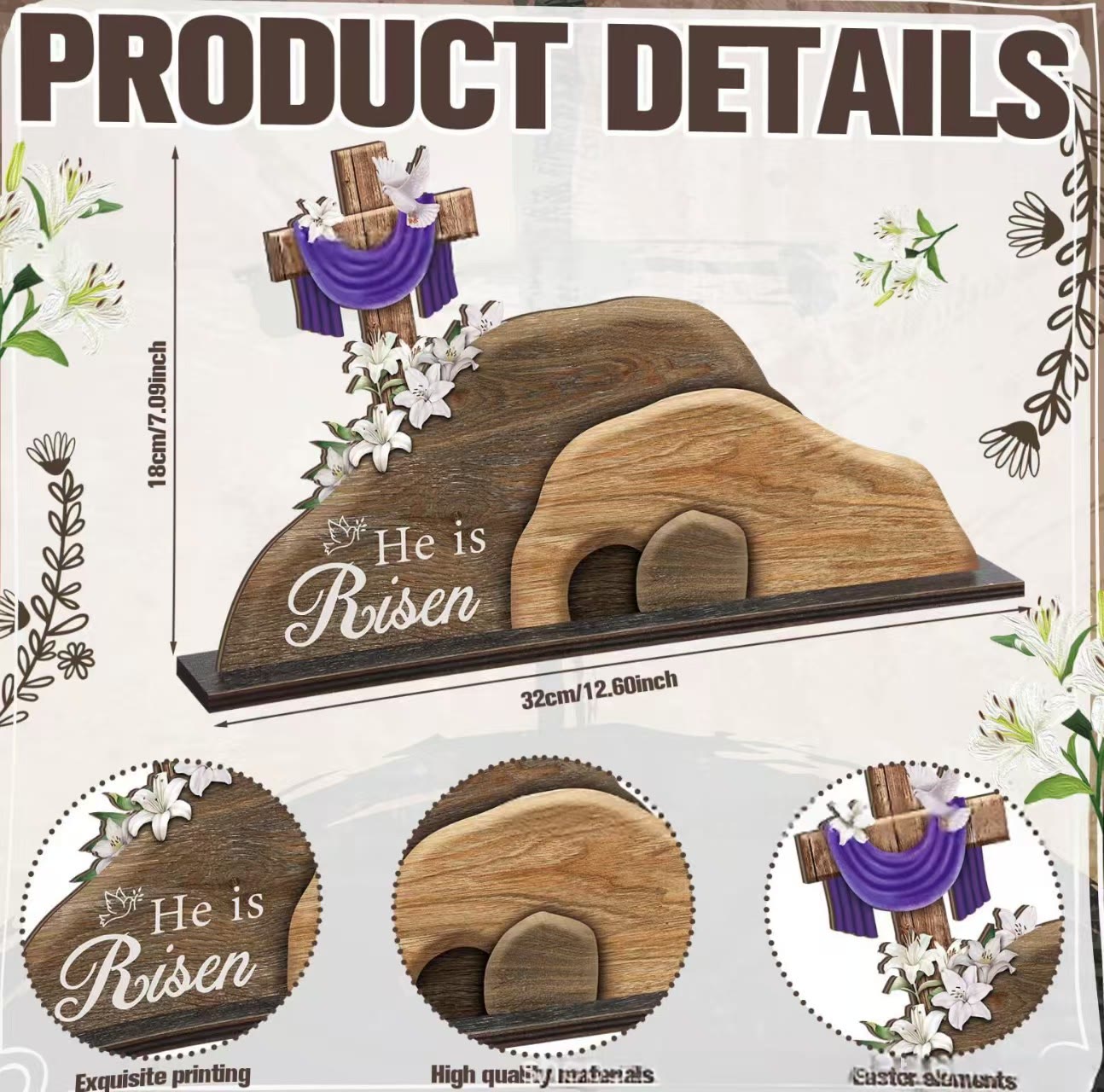 Christianartworkshop "He is Risen" Wooden Easter Ornament