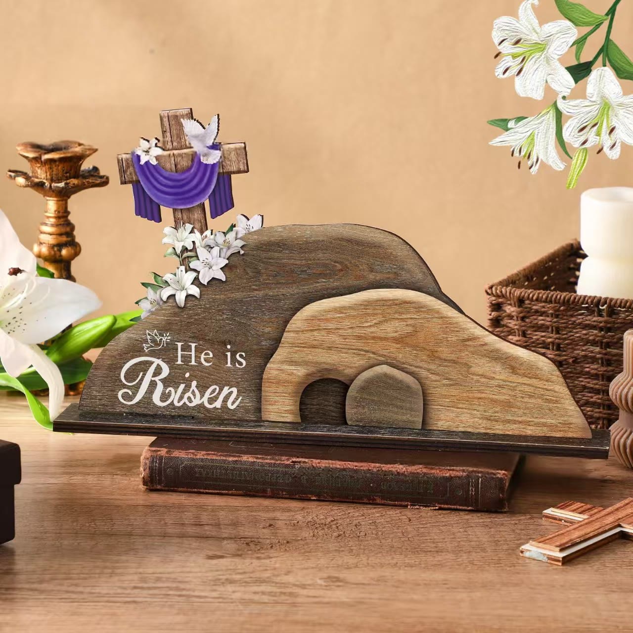 Christianartworkshop "He is Risen" Wooden Easter Ornament