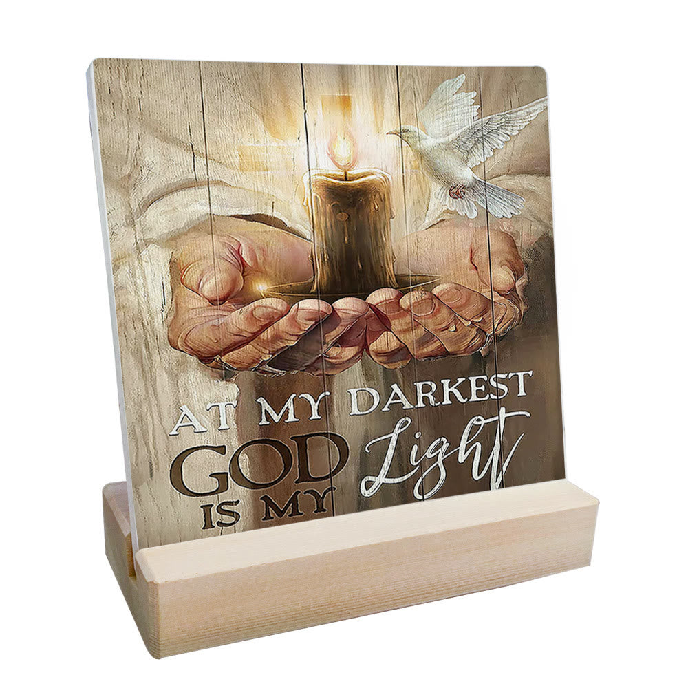 Christianartworkshop Faith-Inspired "God is My Light" Wooden Desk Ornament