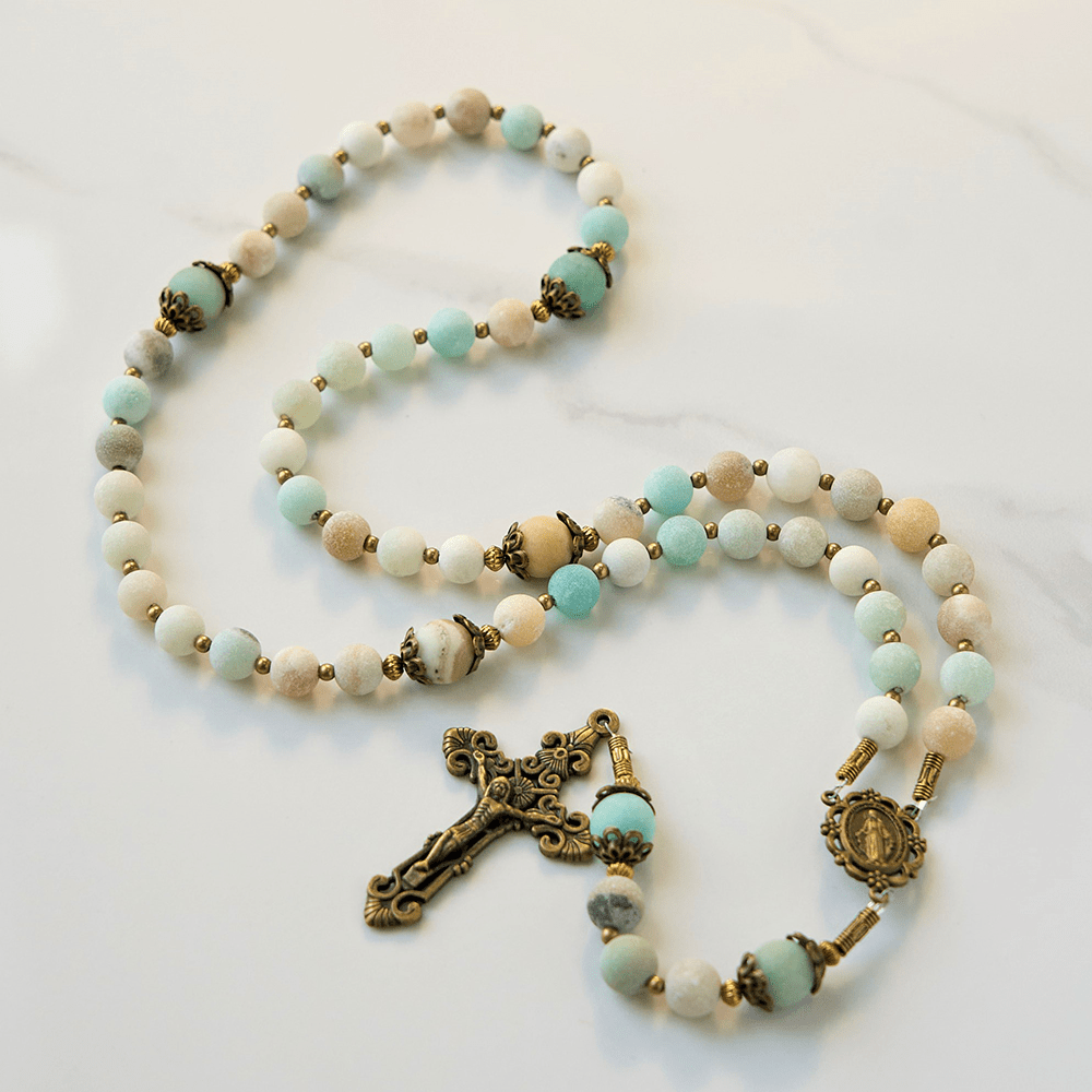 Christianartworkshop Handmade 8mm Matte Amazonite Rosary - A Timeless Piece of Devotion