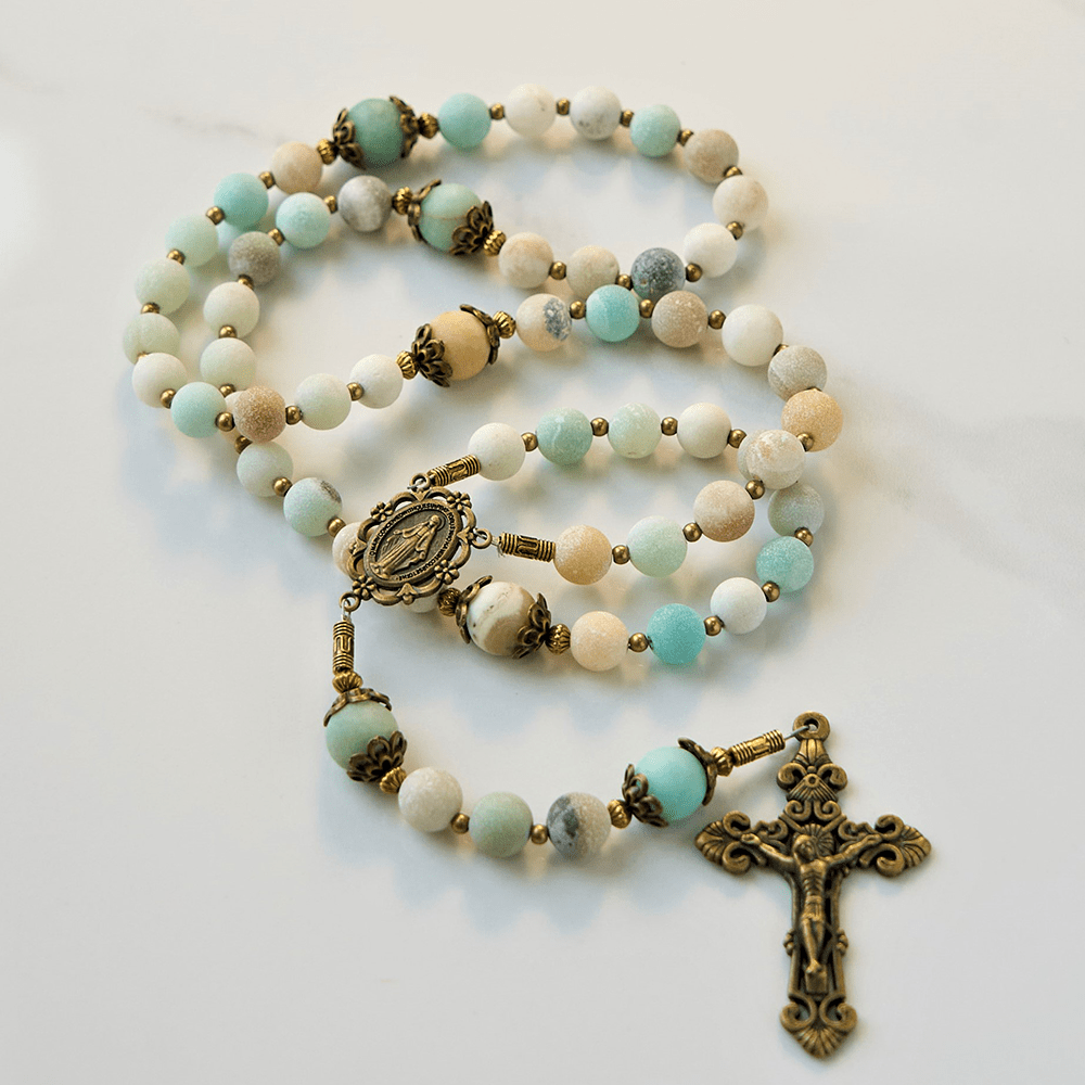 Christianartworkshop Handmade 8mm Matte Amazonite Rosary - A Timeless Piece of Devotion