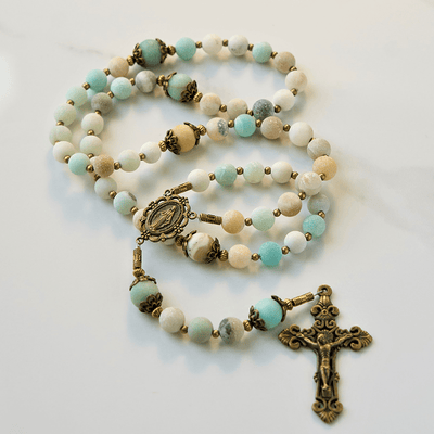 Christianartworkshop Handmade 8mm Matte Amazonite Rosary - A Timeless Piece of Devotion