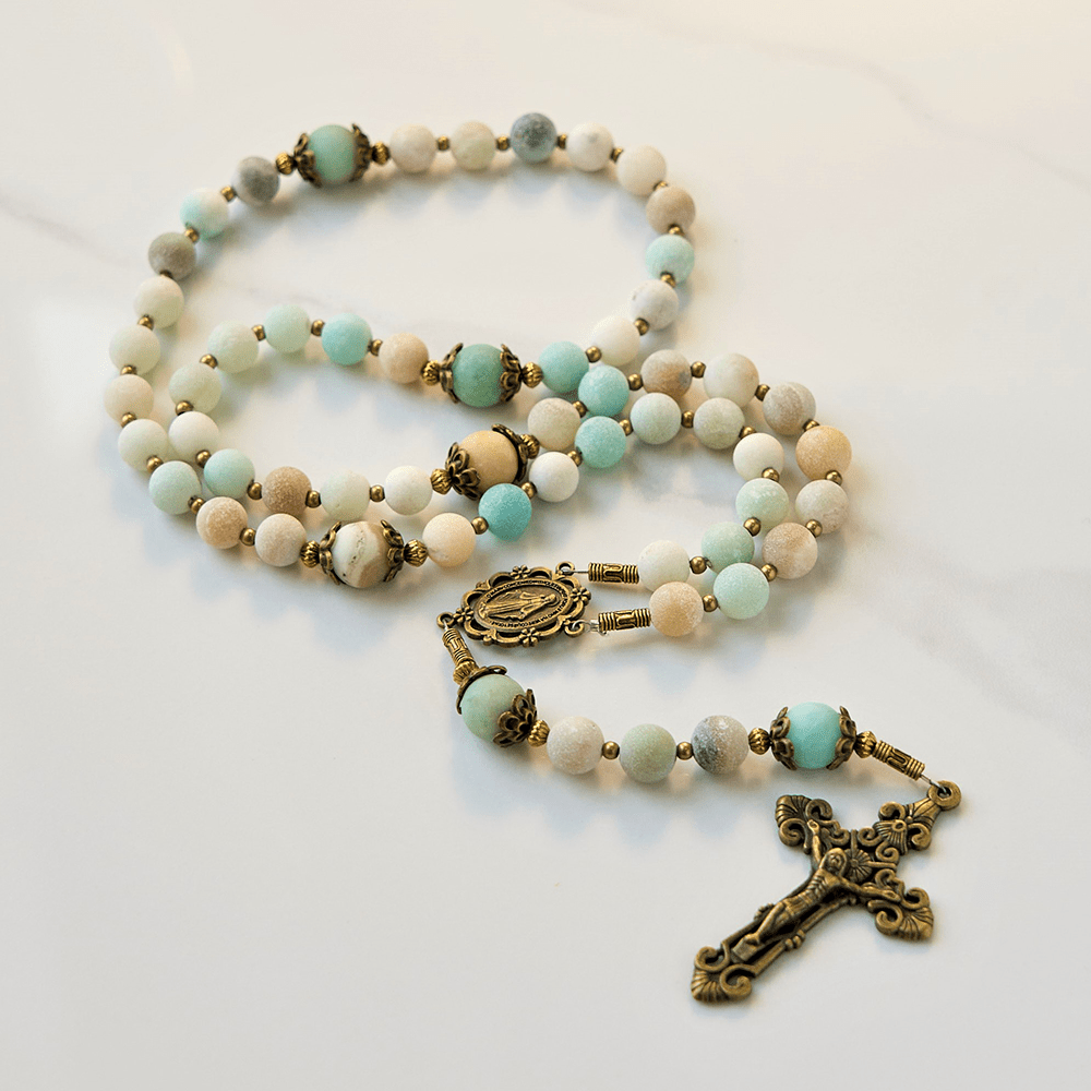Christianartworkshop Handmade 8mm Matte Amazonite Rosary - A Timeless Piece of Devotion