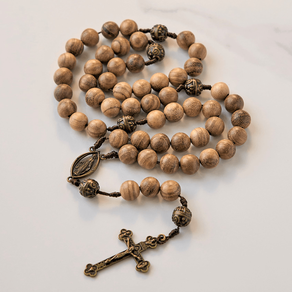 Christianartworkshop 10mm Agarwood & Metal Cloud Bead Handmade Rosary - A Sacred Blend of Tradition and Faith