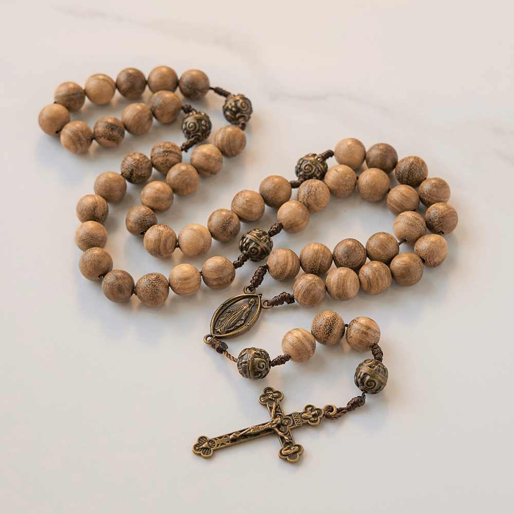 Christianartworkshop 10mm Agarwood & Metal Cloud Bead Handmade Rosary - A Sacred Blend of Tradition and Faith